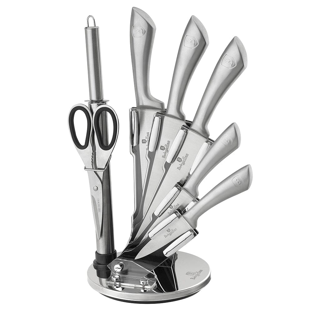  Müller Koch MK-2811-8 PCS Knife Set with Acrylic Block Stand  (SILVER): Home & Kitchen